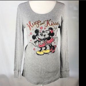 Micky Minnie Mouse Gray Long Sleeve Tee Disney